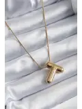 316L Çelik Gold Renk Bubble T Harf Model Kadın Kolye