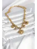 316L Çelik Gold Renk Charmlı Model Kadın Kolye