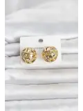 316L Çelik Gold Renk Desenli Top Model Kadın Küpe