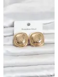 316L Çelik Gold Renk Düğme Model Kadın Küpe