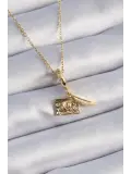 316L Çelik Gold Renk Kalp Detay Mektup Figür Charm Model Kadın Kolye