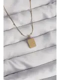316L Çelik Gold Renk Kare Charm Model Kolye