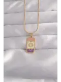 316L Çelik Gold Renk Karışık Mineli Ay Figür Tarot Kolye