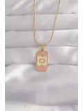 316L Çelik Gold Renk Karışık Mineli Ay Figür Tarot Kolye
