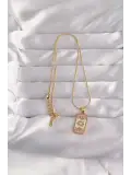 316L Çelik Gold Renk Karışık Mineli Ay Figür Tarot Kolye