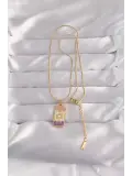 316L Çelik Gold Renk Karışık Mineli Ay Figür Tarot Kolye
