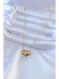 316L Çelik Gold Renk Lotus Model Zirkon Taşlı Kadın Kolye