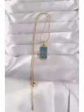 316L Çelik Gold Renk Mavi Mineli El Figür Tarot Kolye