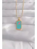 316L Çelik Gold Renk Mavi Mineli Tarot Kolye