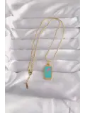 316L Çelik Gold Renk Mavi Mineli Tarot Kolye