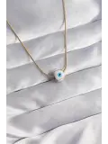 316L Çelik Gold Renk Mineli Nazar Model Kolye