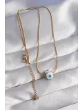 316L Çelik Gold Renk Mineli Nazar Model Kolye