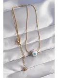 316L Çelik Gold Renk Mineli Nazar Model Kolye