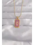 316L Çelik Gold Renk Mor Mineli El Figür Tarot Kolye