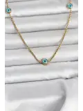 316L Çelik Gold Renk Nazarlı Model Kadın Kolye