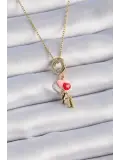 316L Çelik Gold Renk Renkli Kalp Figür Charm Model Kadın Kolye