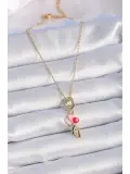 316L Çelik Gold Renk Renkli Kalp Figür Charm Model Kadın Kolye