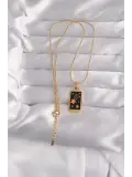 316L Çelik Gold Renk Siyah Mineli Yıldız Figür Tarot Kolye