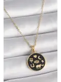 316L Çelik Gold Renk Siyah Şans Kolyesi