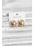316L Çelik Gold Renk Top Model Kadın Küpe