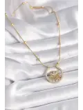 316L Çelik Gold Renk Zirkon Taşlı Göz Model Kadın Kolye