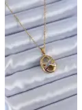 316L Çelik Gold Renk Zirkon Taşlı Kadın Kolye