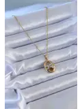 316L Çelik Gold Renk Zirkon Taşlı Kadın Kolye