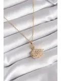 316L Çelik Gold Renk Zirkon Taşlı Kuğu Model Kadın Kolye