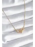 316L Çelik Gold Renk Zirkon Taşlı Model Kadın Kolye