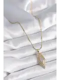 316L Çelik Gold Renk Zirkon Taşlı Vintage Model Kadın Kolye