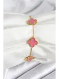 316L Çelik Gold Zincir Pembe Yonca Renk Bileklik
