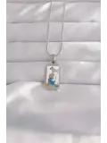 316L Çelik Gümüş Renk Beyaz Mineli Kız Figür Tarot Kolye