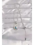 316L Çelik Gümüş Renk Beyaz Mineli Kız Figür Tarot Kolye