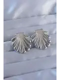 316L Çelik Gümüş Renk İstiridye Model Küpe