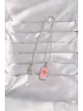 316L Çelik Gümüş Renk Pembe Mineli Güneş Model Tarot Kolye