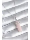 316L Çelik Gümüş Renk Pembe Taşlı Kadın Kolye