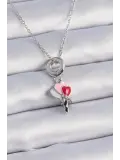 316L Çelik Gümüş Renk Renkli Kalp Figür Charm Model Kadın Kolye