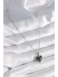 316L Çelik Gümüş Renk Yeşil Mineli Kalp Model Kadın Kolye