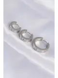 316L Çelik Gümüş Renk Zirkon Taşlı Model 3lü Halka Küpe