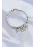 316L Çelik Gümüş Renk Zirkon Taşlı Model Charm Bileklik