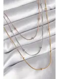 316L Çelik Mix Renk 3lü Topçuk Detay Kadın Kolye