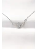 316L Çelik Silver Renk Zirkon Taşlı Kalpli Kanat Kolye
