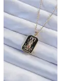 316L Çelik Zincir Altın Renk Siyah Mineli Tarot Kolye