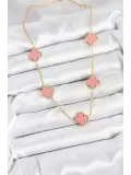 316L Çelik Zincir Gold Pembe Renk Yonca Kadın Kolye