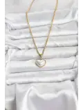 316L Çelik Zincir Gold Renk Bombeli Kalp Model Kadın Kolye