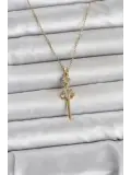 316L Çelik Zincir Gold Renk Kılıç Model Kadın Kolye