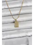 316L Çelik Zincir Gold Renk Külçe Altın Model Kadın Kolye