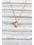 316L Çelik Zincir Gold Renk Yonca Model Kadın Kolye