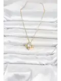 316L Çelik Zincir Gold Renk Yonca Model Kadın Kolye