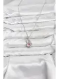 316L Çelik Zincir Gümüş Renk Pembe Kuğu Model Zirkon Taşlı Kadın Kolye